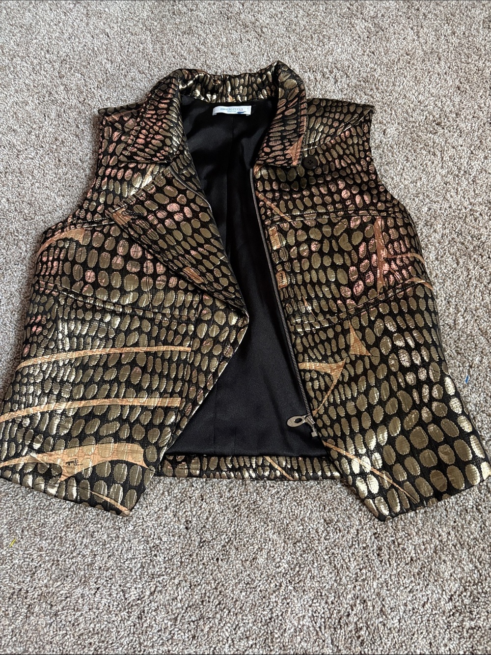 Metallic Gold & Black Reptile-Pattern Vest - Brand Unknown